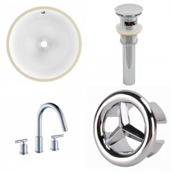 American Imaginations AI-25925 16.5-in. W CUPC Round Undermount Sink Set In White - Chrome Hardware With 3H8-in. CUPC Faucet - Overflow Drain Incl.