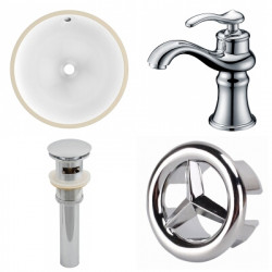 American Imaginations AI-25952 15.25-in. W CUPC Round Undermount Sink Set In White - Chrome Hardware With 1 Hole CUPC Faucet - Overflow Drain Incl.