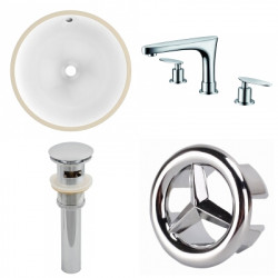 American Imaginations AI-25955 15.25-in. W CUPC Round Undermount Sink Set In White - Chrome Hardware With 3H8-in. CUPC Faucet - Overflow Drain Incl.