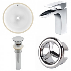 American Imaginations AI-25957 15.25-in. W CUPC Round Undermount Sink Set In White - Chrome Hardware With 1 Hole CUPC Faucet - Overflow Drain Incl.