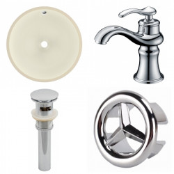 American Imaginations AI-26024 15.5-in. W CUPC Round Undermount Sink Set In Biscuit - Chrome Hardware With 1 Hole CUPC Faucet - Overflow Drain Incl.