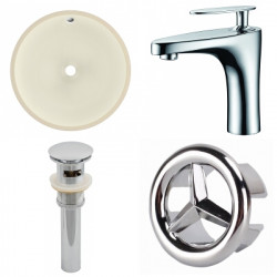 American Imaginations AI-26026 15.5-in. W CUPC Round Undermount Sink Set In Biscuit - Chrome Hardware With 1 Hole CUPC Faucet - Overflow Drain Incl.