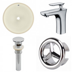American Imaginations AI-26028 15.5-in. W CUPC Round Undermount Sink Set In Biscuit - Chrome Hardware With 1 Hole CUPC Faucet - Overflow Drain Incl.