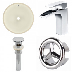 American Imaginations AI-26029 15.5-in. W CUPC Round Undermount Sink Set In Biscuit - Chrome Hardware With 1 Hole CUPC Faucet - Overflow Drain Incl.