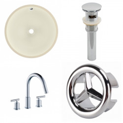 American Imaginations AI-26033 15.5-in. W CUPC Round Undermount Sink Set In Biscuit - Chrome Hardware With 3H8-in. CUPC Faucet - Overflow Drain Incl.