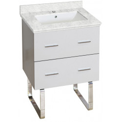 American Imaginations AI-18610 23.75-in. W Floor Mount White Vanity Set For 1 Hole Drilling Bianca Carara Top White UM Sink