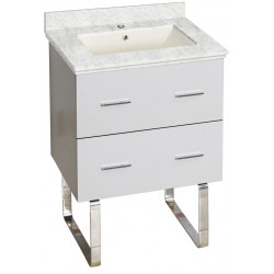American Imaginations AI-18611 23.75-in. W Floor Mount White Vanity Set For 1 Hole Drilling Bianca Carara Top Biscuit UM Sink
