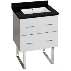 American Imaginations AI-18622 23.75-in. W Floor Mount White Vanity Set For 1 Hole Drilling Black Galaxy Top White UM Sink