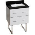 American Imaginations AI-18622 23.75-in. W Floor Mount White Vanity Set For 1 Hole Drilling Black Galaxy Top White UM Sink