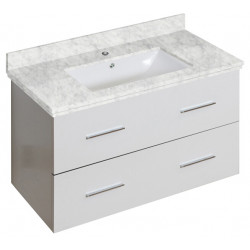 American Imaginations AI-18670 36-in. W Wall Mount White Vanity Set For 1 Hole Drilling Bianca Carara Top White UM Sink