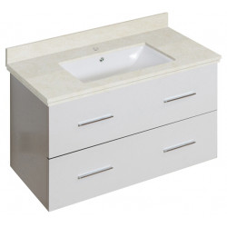 American Imaginations AI-18676 36-in. W Wall Mount White Vanity Set For 1 Hole Drilling Beige Top White UM Sink