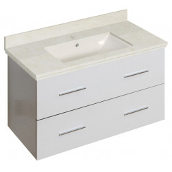 American Imaginations AI-18677 36-in. W Wall Mount White Vanity Set For 1 Hole Drilling Beige Top Biscuit UM Sink