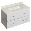 American Imaginations AI-18679 36-in. W Wall Mount White Vanity Set For 3H8-in. Drilling Beige Top Biscuit UM Sink