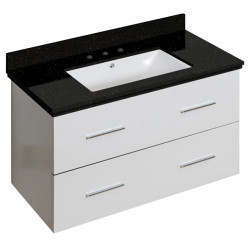 American Imaginations AI-18684 36-in. W Wall Mount White Vanity Set For 3H8-in. Drilling Black Galaxy Top White UM Sink