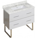 American Imaginations AI-18691 36-in. W Floor Mount White Vanity Set For 1 Hole Drilling Bianca Carara Top White UM Sink