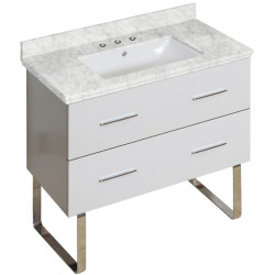 American Imaginations AI-18693 36-in. W Floor Mount White Vanity Set For 3H8-in. Drilling Bianca Carara Top White UM Sink