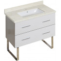 American Imaginations AI-18697 36-in. W Floor Mount White Vanity Set For 1 Hole Drilling Beige Top White UM Sink
