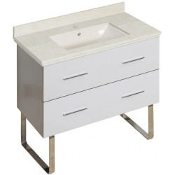 American Imaginations AI-18698 36-in. W Floor Mount White Vanity Set For 1 Hole Drilling Beige Top Biscuit UM Sink