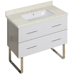 American Imaginations AI-18699 36-in. W Floor Mount White Vanity Set For 3H8-in. Drilling Beige Top White UM Sink
