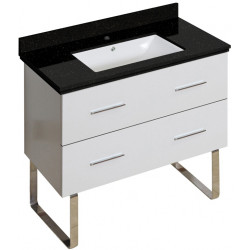 American Imaginations AI-18703 36-in. W Floor Mount White Vanity Set For 1 Hole Drilling Black Galaxy Top White UM Sink