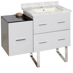 American Imaginations AI-18816 37.75-in. W Floor Mount White Vanity Set For 1 Hole Drilling Bianca Carara Top Biscuit UM Sink