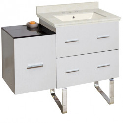 American Imaginations AI-18824 37.75-in. W Floor Mount White Vanity Set For 3H8-in. Drilling Biscuit UM Sink