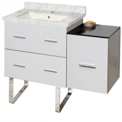 American Imaginations AI-18858 37.75-in. W Floor Mount White Vanity Set For 1 Hole Drilling Bianca Carara Top Biscuit UM Sink