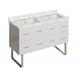 American Imaginations AI-18922 47.5-in. W Floor Mount White Vanity Set For 1 Hole Drilling Bianca Carara Top Biscuit UM Sink