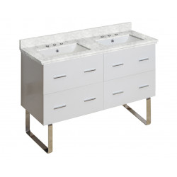 American Imaginations AI-18923 47.5-in. W Floor Mount White Vanity Set For 3H8-in. Drilling Bianca Carara Top White UM Sink