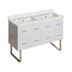 American Imaginations AI-18924 47.5-in. W Floor Mount White Vanity Set For 3H8-in. Drilling Bianca Carara Top Biscuit UM Sink