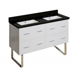 American Imaginations AI-18929 47.5-in. W Floor Mount White Vanity Set For 3H8-in. Drilling Black Galaxy Top White UM Sink