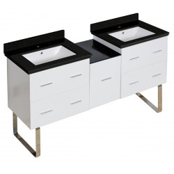 American Imaginations AI-19009 61.5-in. W Floor Mount White Vanity Set For 1 Hole Drilling Black Galaxy Top White UM Sink