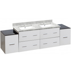 American Imaginations AI-19047 74-in. W Wall Mount White Vanity Set For 1 Hole Drilling Bianca Carara Top White UM Sink