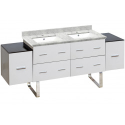 American Imaginations AI-19062 74-in. W Floor Mount White Vanity Set For 1 Hole Drilling Bianca Carara Top White UM Sink