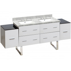 American Imaginations AI-19064 74-in. W Floor Mount White Vanity Set For 3H8-in. Drilling Bianca Carara Top White UM Sink