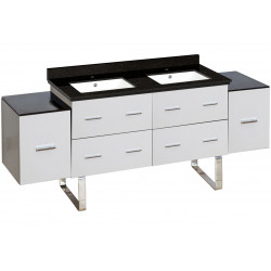 American Imaginations AI-19068 74-in. W Floor Mount White Vanity Set For 1 Hole Drilling Black Galaxy Top White UM Sink