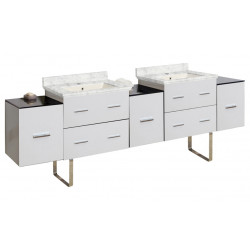 American Imaginations AI-19140 88.5-in. W Floor Mount White Vanity Set For 1 Hole Drilling Bianca Carara Top Biscuit UM Sink