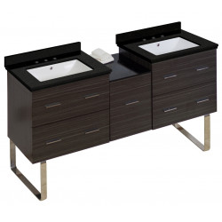 American Imaginations AI-18970 61.5-in. W Floor Mount Dawn Grey Vanity Set For 3H8-in. Drilling Black Galaxy Top White UM Sink