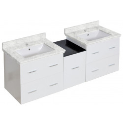 American Imaginations AI-18976 61.5-in. W Wall Mount White Vanity Set For 1 Hole Drilling Bianca Carara Top White UM Sink