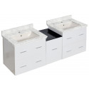 American Imaginations AI-18977 61.5-in. W Wall Mount White Vanity Set For 1 Hole Drilling Bianca Carara Top Biscuit UM Sink