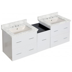 American Imaginations AI-18979 61.5-in. W Wall Mount White Vanity Set For 3H8-in. Drilling Bianca Carara Top Biscuit UM Sink
