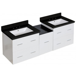 American Imaginations AI-18990 61.5-in. W Wall Mount White Vanity Set For 3H8-in. Drilling Black Galaxy Top White UM Sink