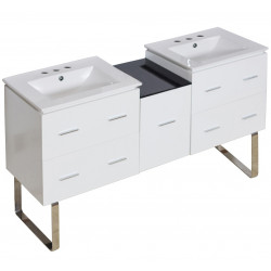 American Imaginations AI-18995 61.5-in. W Floor Mount White Vanity Set For 3H8-in. Drilling