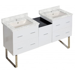 American Imaginations AI-18998 61.5-in. W Floor Mount White Vanity Set For 1 Hole Drilling Bianca Carara Top Biscuit UM Sink