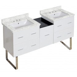 American Imaginations AI-18999 61.5-in. W Floor Mount White Vanity Set For 3H8-in. Drilling Bianca Carara Top White UM Sink