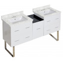 American Imaginations AI-19001 61.5-in. W Floor Mount White Vanity Set For 3H4-in. Drilling Bianca Carara Top White UM Sink