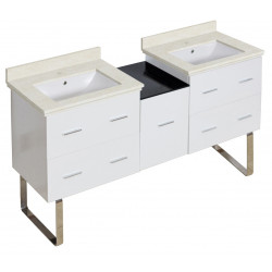 American Imaginations AI-19003 61.5-in. W Floor Mount White Vanity Set For 1 Hole Drilling White UM Sink
