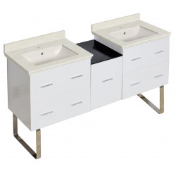 American Imaginations AI-19004 61.5-in. W Floor Mount White Vanity Set For 1 Hole Drilling Biscuit UM Sink