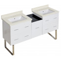 American Imaginations AI-19005 61.5-in. W Floor Mount White Vanity Set For 3H8-in. Drilling White UM Sink