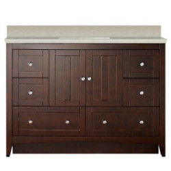 American Imaginations AI-19477 47.6-in. W Floor Mount Walnut Vanity Set For 3H8-in. Drilling Beige Top White UM Sink